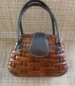 NWT TIXXI & CO HAND CARVED ACACIA WOOD HANDBAG PURSE - Picture 1 of 4