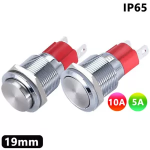 Interruttore a pulsante ON OFF 19mm metallo chiusura momentanea 1NO 1NC impermeabile IP65 - Foto 1 di 8