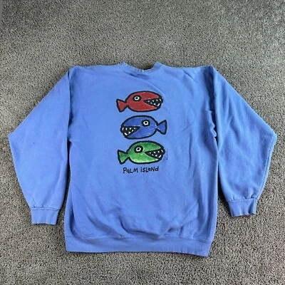 Sudadera DE COLECCIÓN Big Hed Designs Para Hombre M Azul Pez Palm Island Florida Años 90 Foto 1 de 4
