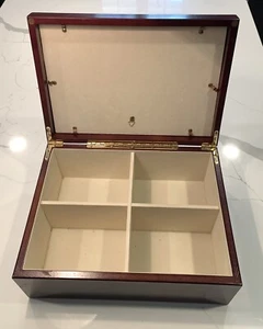 Vintage wood memory box 4 storage Compartments Color Cherry Wood 13.5 In - Picture 1 of 6