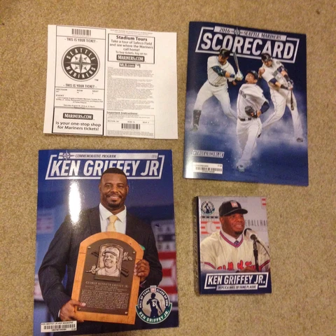 2016 Ken Griffey JR HALL of FAME PLAQUE + Program + Ticket Seattle Mariners SGA Cover