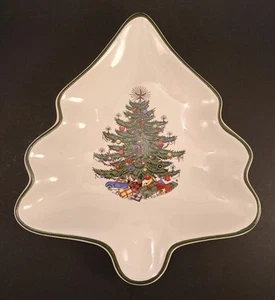 Tree Shaped Candy Dish Cuthbertson Original Christmas Tree Cream Green Band - Picture 1 of 7