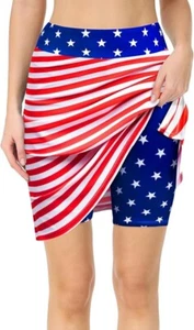 Women High Waisted American Flag Swim Skirts Bottoms Long Shorts Size L - Picture 1 of 5