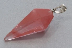  Cuarzo fresa encaje encaje colgante joyería péndulo 45x15mm con ojal de plata - HS - Imagen 1 de 1