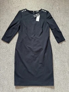Lauren Ralph Lauren Womens 10 Midi Sheath Dress 3/4 Sleeve Black Silver Details - Picture 1 of 6