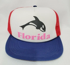 Vintage Florida Whale Mesh Snapback Retro Trucker Hat Cap Red White Blue San Sun - Picture 1 of 11