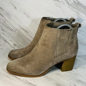 INC International Concepts Size 8M Tan Suede Ankle Booties Block Heel Slip On - Picture 1 of 7