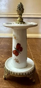 Vintage Ceramic Toothbrush Holder With Butterflies/LadyBugs Gold Metal Deco Base - Picture 1 of 7