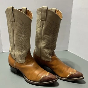 Stivali da cowboy vintage Justin bicolore in pelle con punte lucertola taglia 7 stile B D6859 - Foto 1 di 12
