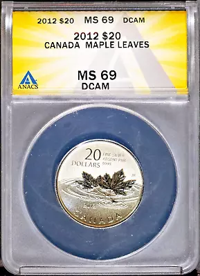 2012 $20 Silver Canada Maple Leaves MS 69 DCAM Rev Proof ANACS # 7490097 + Bonus - Image 1 of 2