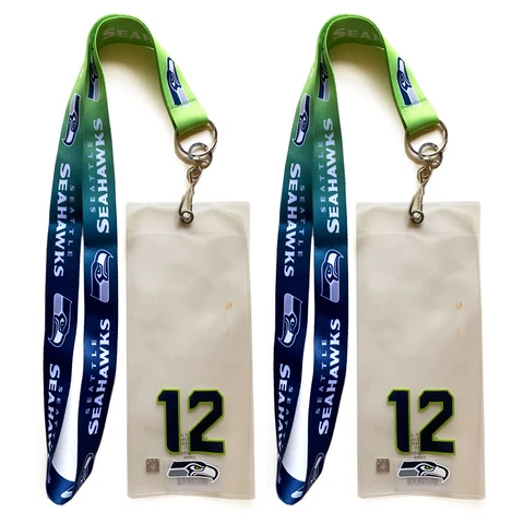 2 Pc NFL Seattle Seahawks Ombre Lanyard 12th Man Ticket Credential Badge Holder Cover