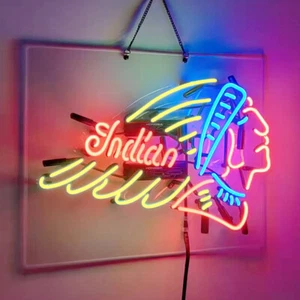 Insegna Luminosa Neon Aperta Garage Motore Indiano 19"x15" Lampada Bar Grotta Garage Decorazione Regalo - Foto 1 di 5