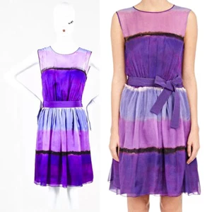ALBERTA FERRETTI PURPLE 100% SILK OMBRE BELTED SLEEVELESS DRESS WOMEN'S 8 - Bild 1 von 7