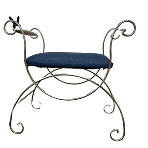 Gold Metal Vanity Stool Bench Hollywood Regency MCM. Intage - Picture 1 of 8