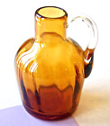 Vintage Hand Blown Amber Art Glass Jug / Bud Vase w Applied Handle 3 3/4" tall