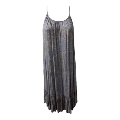 TART Dress S Blue Taupe Spaghetti Strap Ruffle Hem Geometric Keyhole Boho Foto 1 de 4