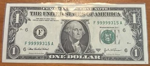 High Serial #F99999315A $1 Dollar Bill Uncirculated Ungraded storage locker find - Picture 1 of 9
