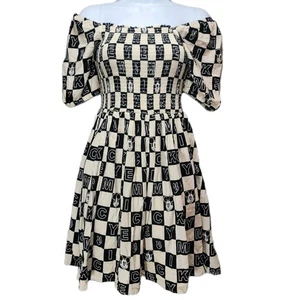 Disney x Her Universe Mickey Mouse Dress XS Checkerboard Smocked Black White - Picture 1 of 23