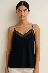 Vince Spitzenbesatz Camisole Top Shell XS dunkelblau 100% Seide leise luxuriös minimalistisch - Bild 1 von 6
