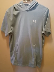 Under Armour Short Sleeve Rival Terry Hoodie 1376766 Gray Mint Green - NWT Small - Picture 1 of 4