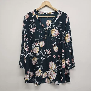 Maurices Floral Blouse Top Women’s Size 2X Green Multi Floral 3/4 Sleeve V-Neck - Picture 1 of 8