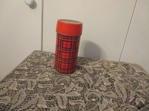 Vintage Aladdin Thermosflasche rot Tartan kariert halbes Pint Stopfen #114 USA NOS 6,5" - Bild 1 von 4
