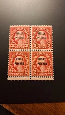 Scott #646, M/VF/LH, Blk of 4, 2 cent, Molly Pitcher, Carmine, perf 11x10.5 - Image 1 of 2