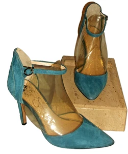 Jessica Simpson Carlette Turquoise Suede Ankle Strap Pumps 5.5 M - Picture 1 of 5
