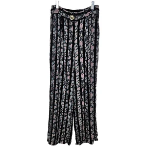 Uterqüe Wide Leg Pants Velvet Striped Floral Sheer Overlay Lined Size 26 Small - Picture 1 of 8
