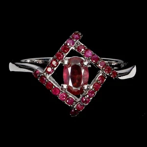 925 Sterling Silver Ring Oval Ruby 6x4mm Ruby Diamond Cut Gemstone Jewelry Sz 7 - Picture 1 of 14