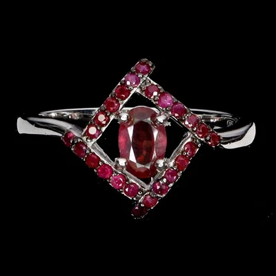 925 Sterling Silver Ring Oval Ruby 6x4mm Ruby Diamond Cut Gemstone Jewelry Sz 7 - Image 1 of 4