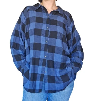 Westbound Blue Black Check Button Down Shirt Women 2X Fall Western Boho Grunge - Image 1 of 4