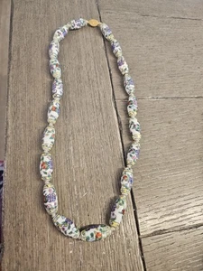 Vintage Chinesische Cloisonné Emaille Perlenkette handbemalt geknotet filigran Verschluss - Bild 1 von 6