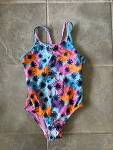 Speedo Youth 1-piece Swimsuit Multi-Color Palm Trees Size M (10) - Picture 1 of 3