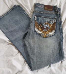 Jeans vintage uomo 34X34 blu denim ricamato bootcut jeans RN 97628 - Foto 1 di 14