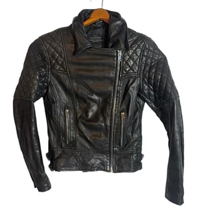 All Saints Walker Motorcycle Quilted Biker Moto Black Leather Jacket US 6 UK 10 - Picture 1 of 9