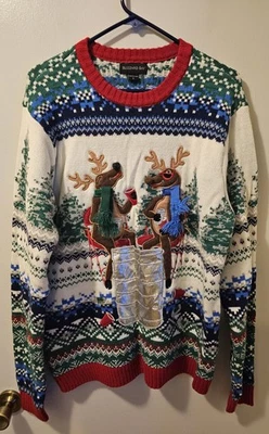 Suéter Feo Blizzard Bay 2 Ciervos Bebiendo con Soporte para Cerveza Talla Grande Foto 1 de 4