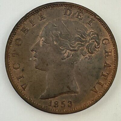 Antique United Kingdom Victoria 1853 Halfpenny Half Penny Coin Good Lustre • 103.58£