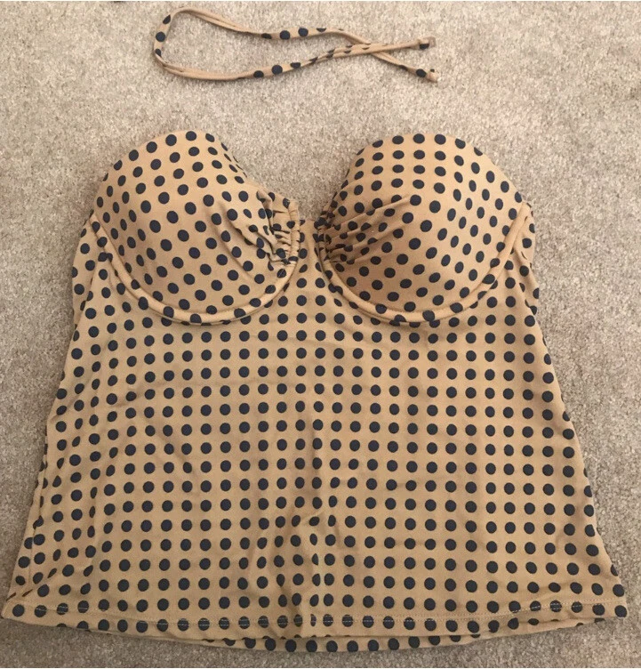 Traje de baño Tankini a lunares azul marino/tostado usado en excelente estado J.Crew EXCELENTE talla 4 copa D Foto 1 de 4