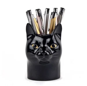 Black Cat Head Figurine Vase Pot Ceramic Pencil Succulent Plant Flower Home Déco - Picture 1 of 6