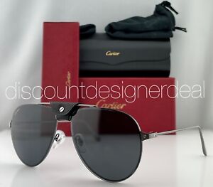 Cartier Santos Aviator Sunglasses CT0166S 006 Gunmetal Frame Dark Gray Lens 62mm