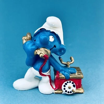 Pitufos Teléfono Teléfono Pitufo PVC Figura 20062 De Colección 1980 W. Berrie Variante 4C Foto 1 de 4