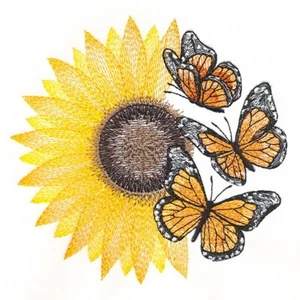 Sunflowers & Butterflies Stunning Embroidered Yellow Towel Set 2 Hand Towels - Picture 1 of 2
