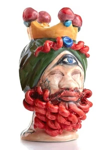 Vaso in ceramica Artistica forma Testa POLIFEMO Portavaso decorativo artigianale - Imagen 1 de 9