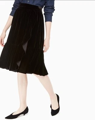 NWOT $348 KATE SPADE New York Ruffle Front Wrap Black Velvet Lined Skirt Size 10 - Image 1 of 4