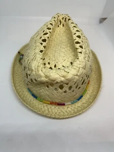 Roxy Hat Natural Woven fedora Straw Beach Pool Sun Garden Rainbow cruise travel - Picture 1 of 4