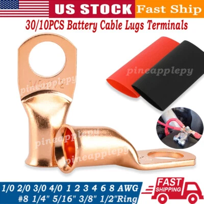 30/10PCS Bare Copper Cable Wire Lugs Ring Terminals Battery Wire Welding Cable - Image 1 of 4