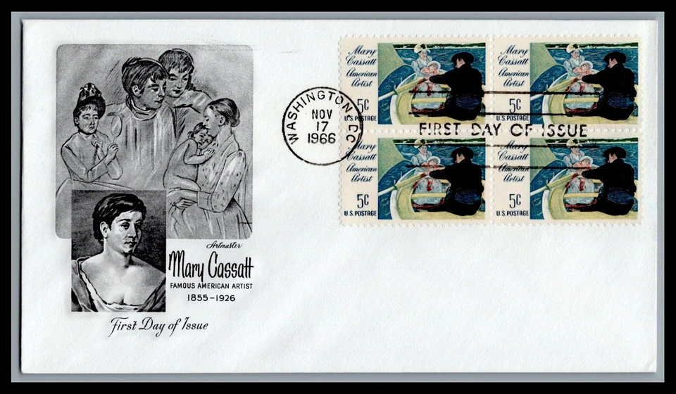 US FDC # 1322 5c Mary Cassatt Artmaster block  1966, 9L667 - Image 1 of 1