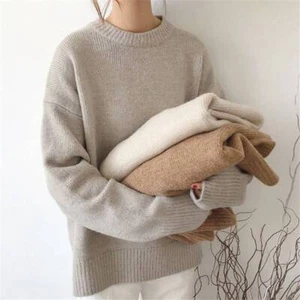 Elegante Suéter Suéter Suelto O Prendas de Punto Tejido de Gran Tamaño para Mujeres Cuello - Imagen 1 de 15