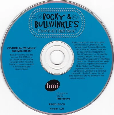 Vintage Rock & Bullwinkle's: Know-It-All Quiz Game (PC Win/Mac, 1998)*DISC ONLY* - Image 1 of 2